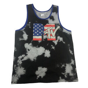 MTV Men's Tank Top Distressed Patriotic Logo Small Sleeveless Graphic T‎ Shirt
